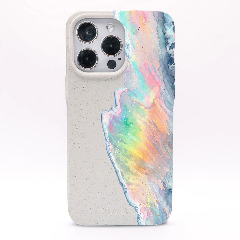 iPhone 14 Hülle - Regenbogen Welle weiß - "WaveOfPride" - nachhaltig