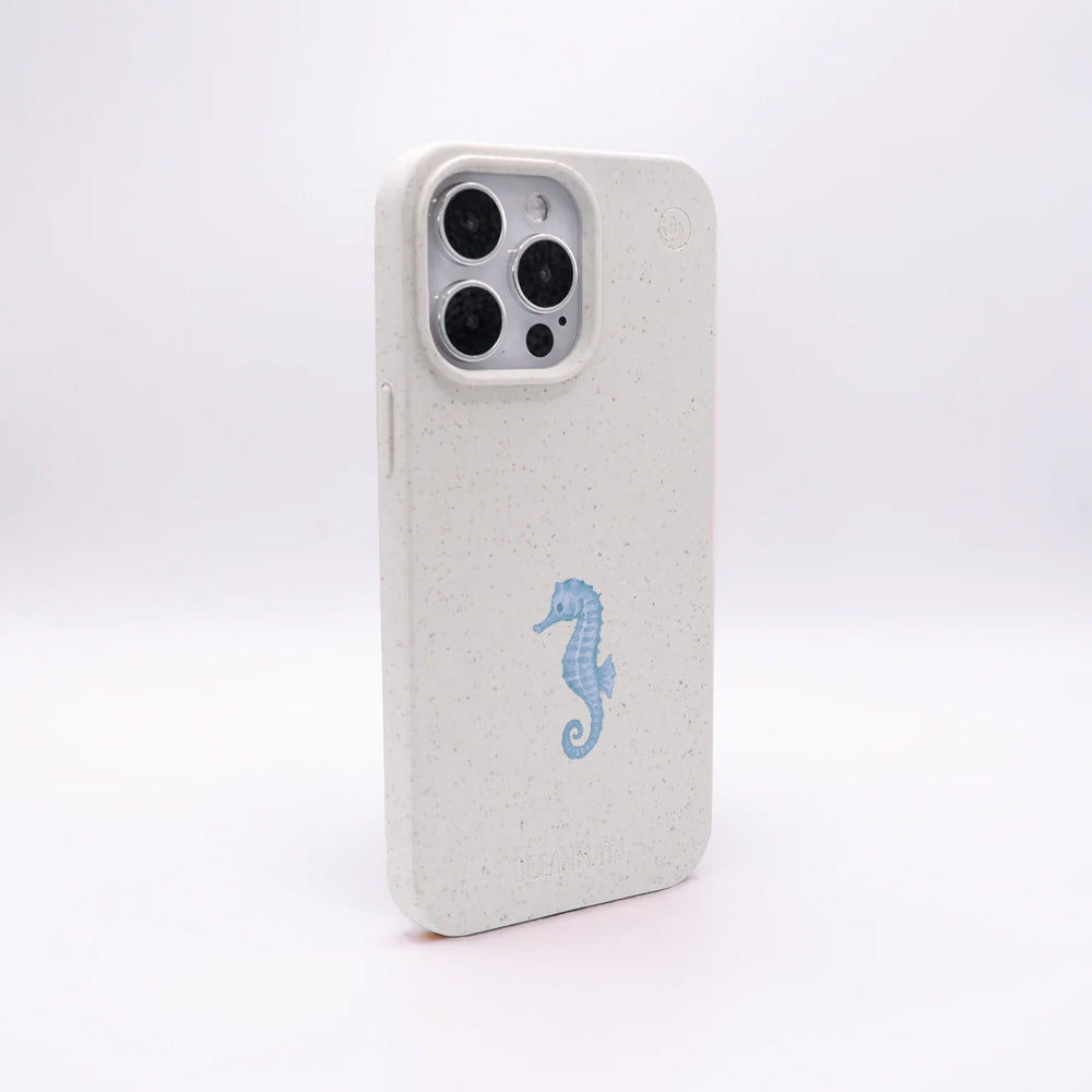 iPhone 14 pro Hülle - Seepferdchen weiß - "SeahorseTale" - nachhaltig