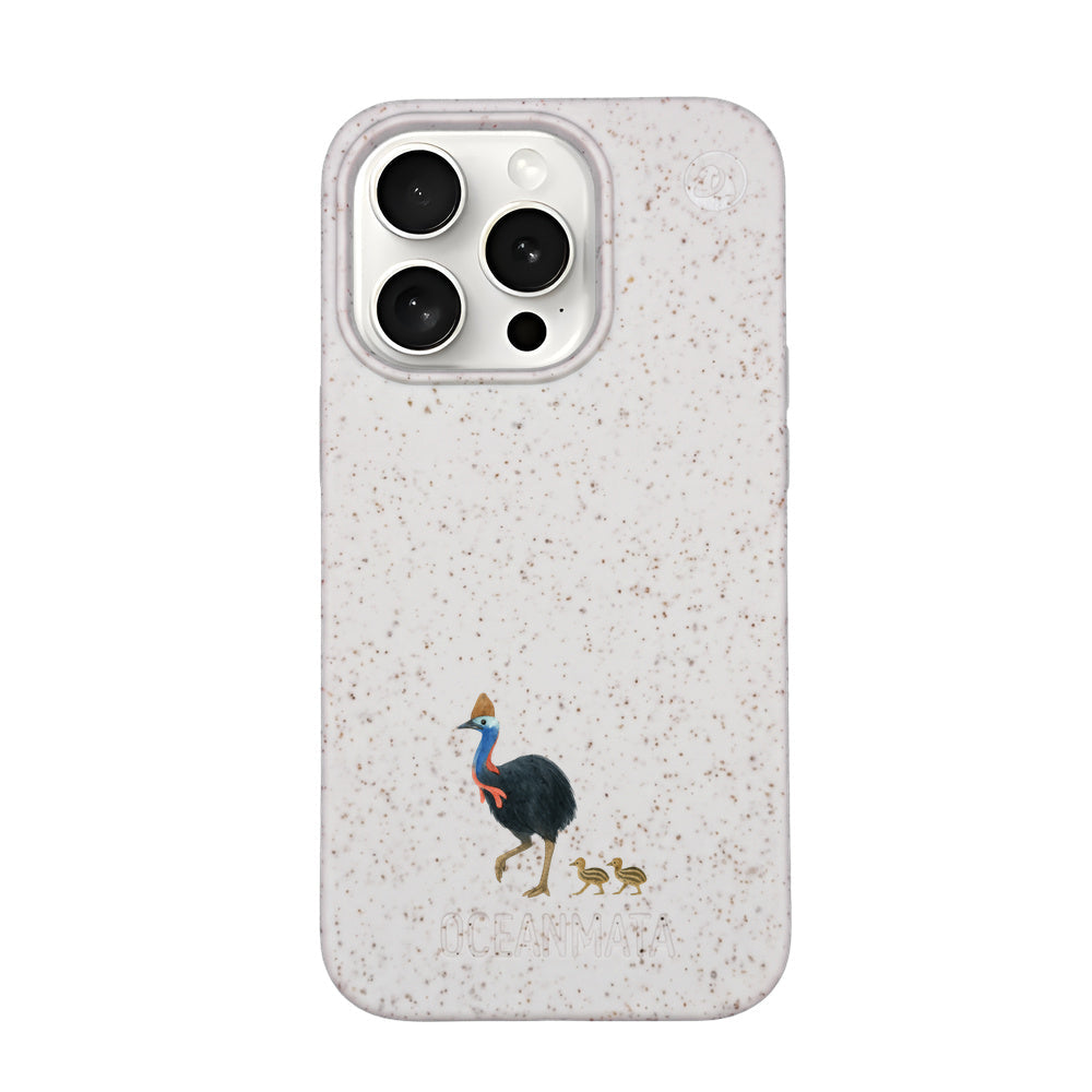 iPhone 15 Pro Case - Cassowary White - "CassowaryStroll" - Sustainable