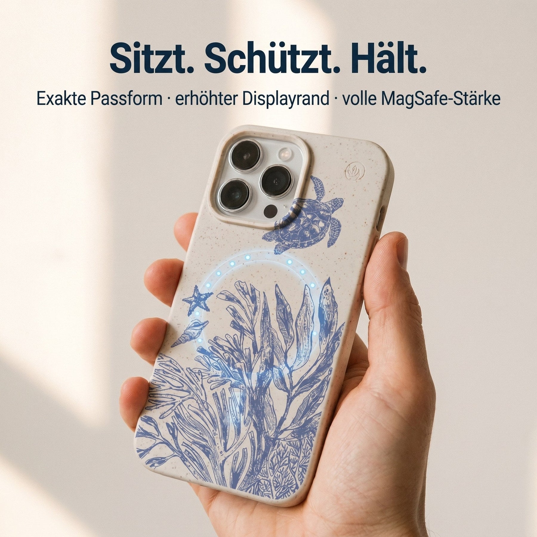Biologisch abbaubare Handyhülle iPhone 17 pro max Mantawave — kompostierbar — Passform & MagSafe