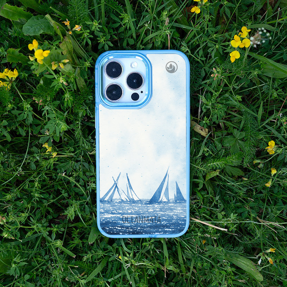 iPhone 12 pro / iPhone 12 Hülle - segeln blau - "BlueHorizon" - nachhaltig