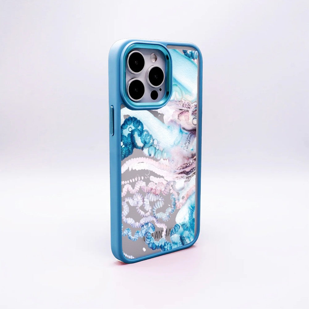 iPhone 15 pro Hülle - Qualle blau - "Men o' War" - nachhaltig