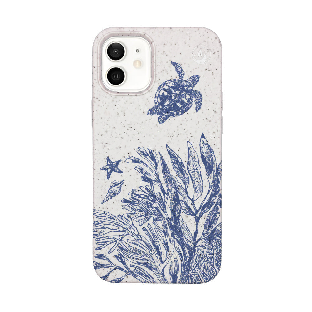 iPhone 12 mini Case - Turtles White - "White Silent Waves" - sustainable