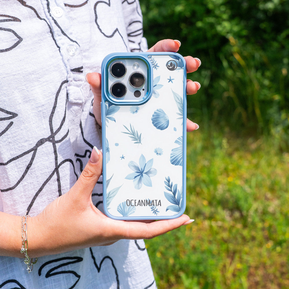 iPhone 16 pro Hülle - Blumen blau - "Flowers & Shells" - nachhaltig