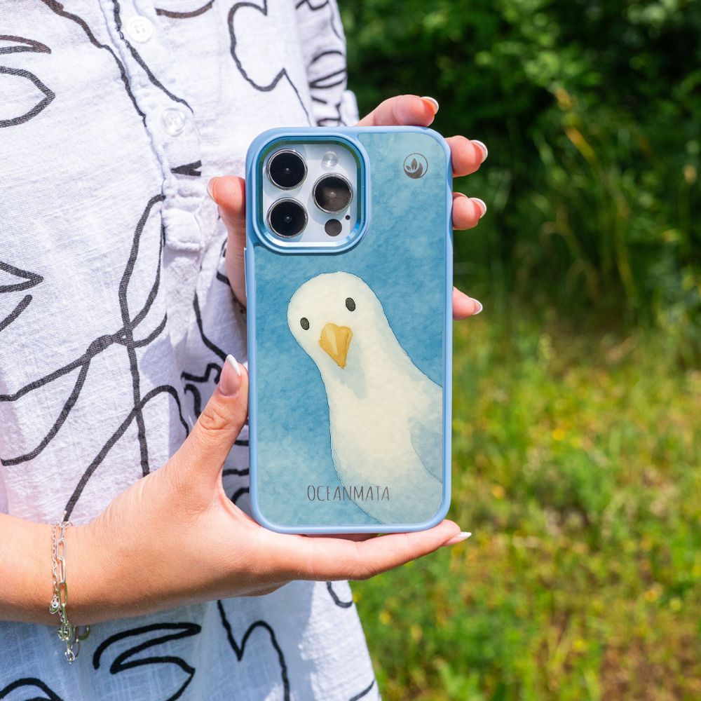 iPhone 15 Hülle - Möwe blau - "Seagull" - nachhaltig
