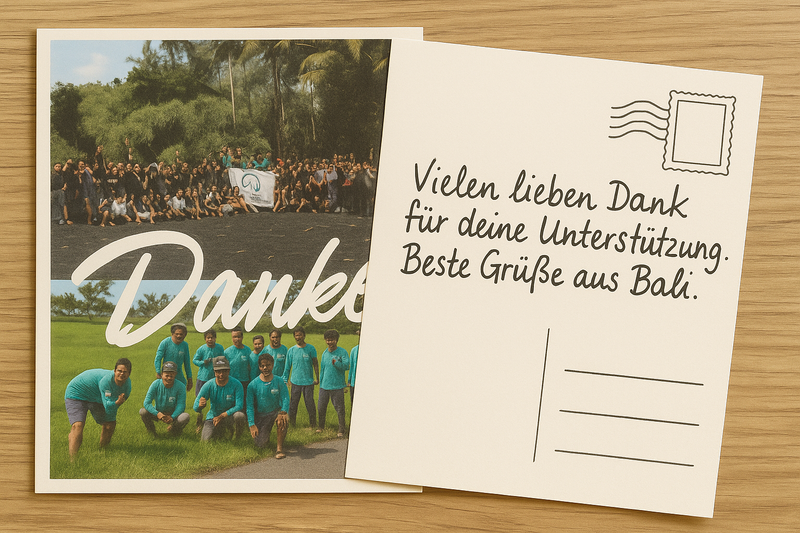Persönliche Postkarte vom Team auf Bali