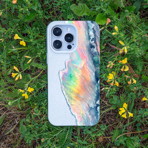 iPhone 16e Hülle - Regenbogen Welle weiß - "WaveOfPride" - nachhaltig