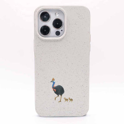 iPhone 16e/17e Hülle - Cassowary weiß - "CassowaryStroll" - nachhaltig