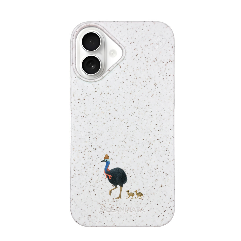 iPhone 16 Hülle - Cassowary weiß - "CassowaryStroll" - nachhaltig
