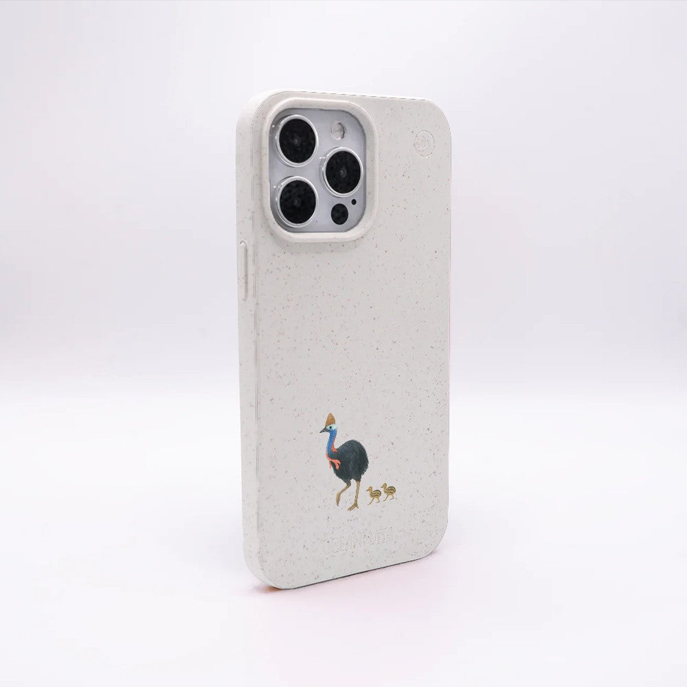 iPhone 18 Pro / 17 Pro Hülle - Cassowary weiß - "CassowaryStroll" - nachhaltig