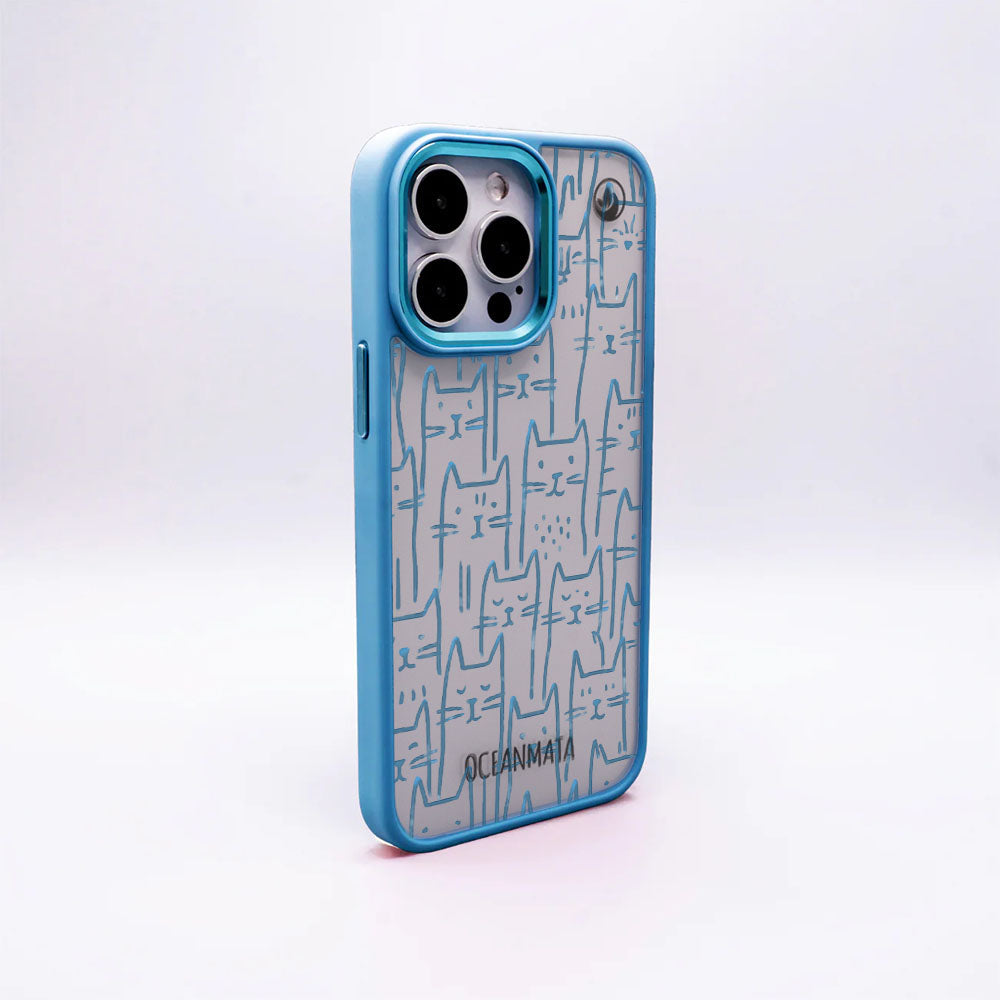 iPhone 14 pro Hülle - Katzen blau - "miau" - nachhaltig