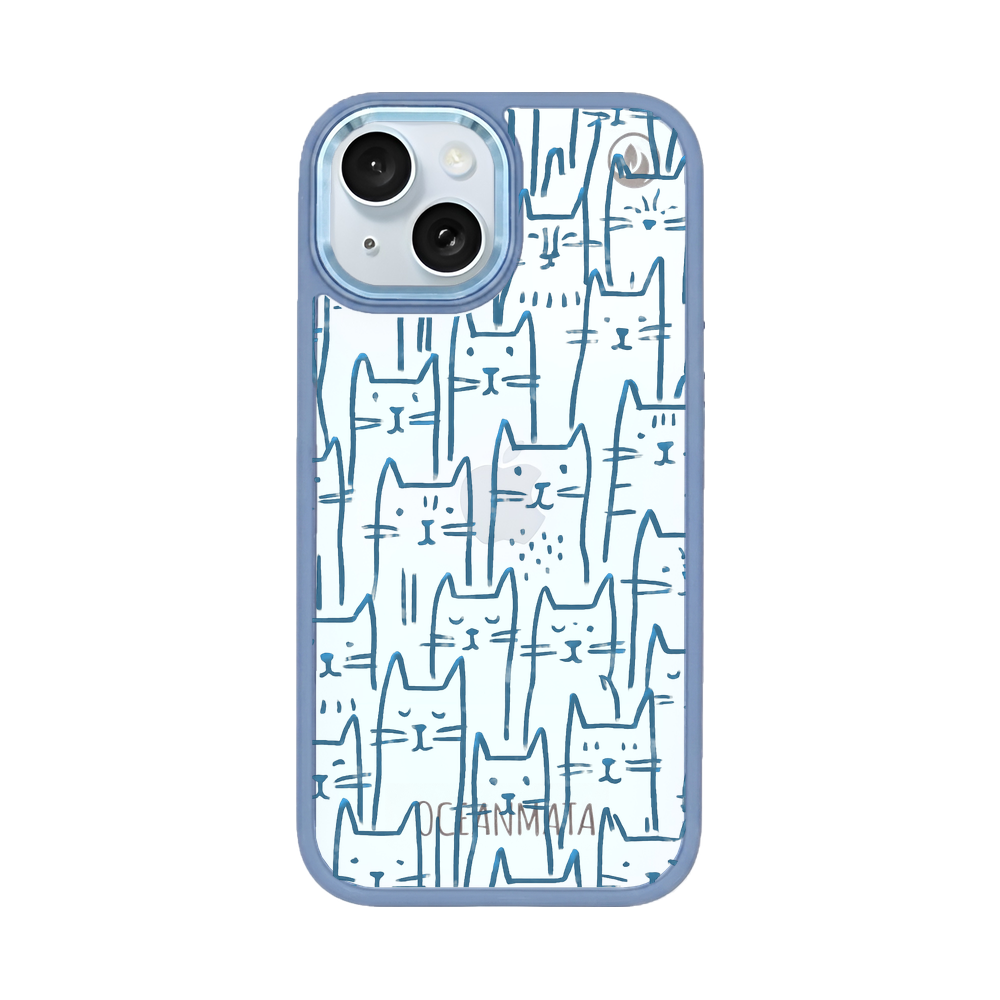 iPhone 15 Hülle - Katzen blau - "miau" - nachhaltig
