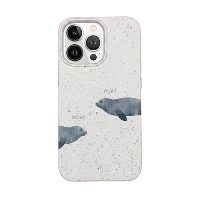 iPhone 13 pro Hülle - Robbe weiß - "mooornin" - nachhaltig