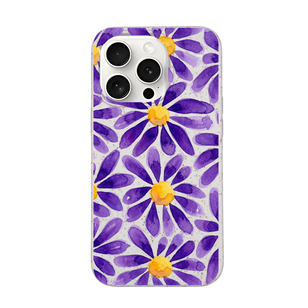 Biologisch abbaubare Handyhülle iPhone 15 pro Purplebloom — kompostierbar — Vorderseite