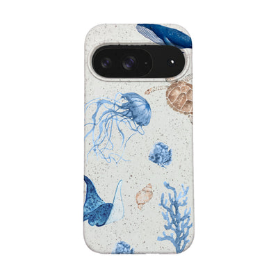 Google Pixel 9 / 9 Pro Hülle - weiß Schildkröte - "Sea Turtle & Friends" - nachhaltig