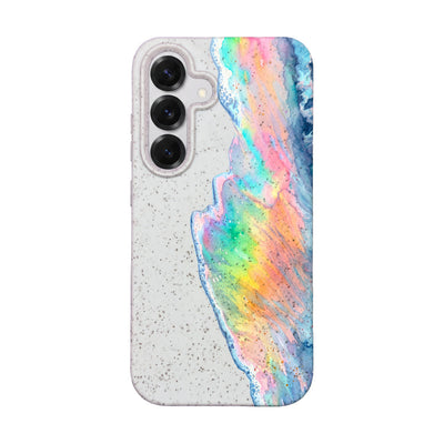 Samsung S25 Hülle - Regenbogen Welle weiß - "WaveOfPride" - nachhaltig