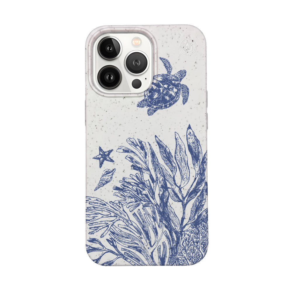 iPhone 13 Pro Case - Turtles White - "White Silent Waves" - Sustainable
